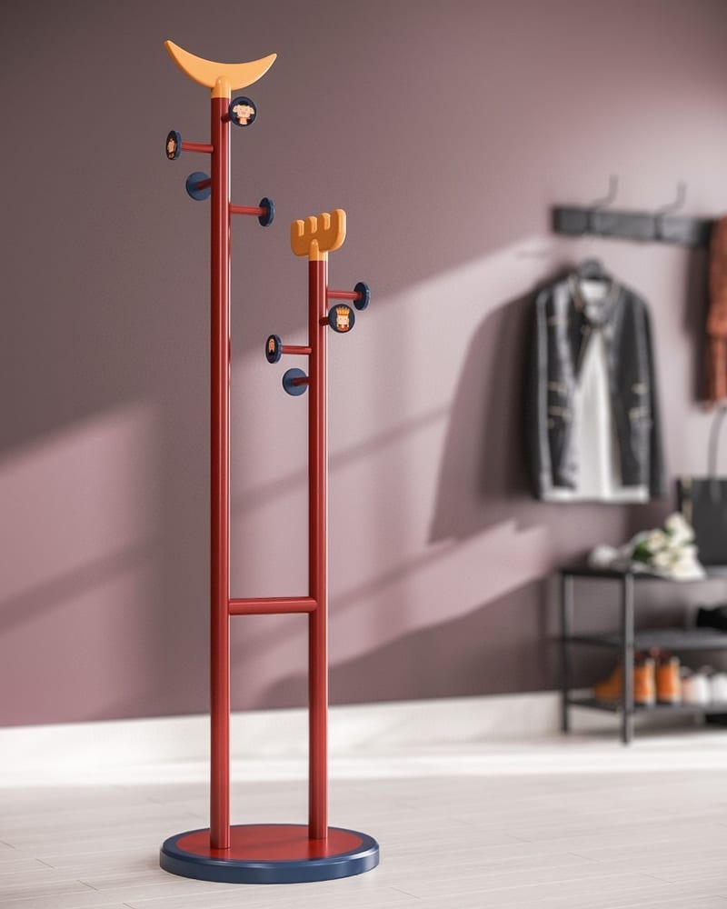 Qicai Rensheng Q20-GO1020 New Chinese Solid Wood Coat Rack, China Red
