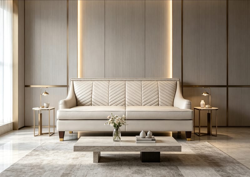 mextra MCH28X Three-Seat Sofa in Beige Faux Leather