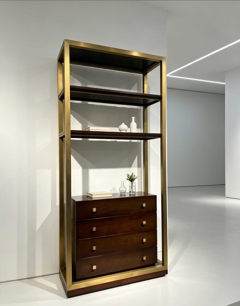 Mextra MCKD07 Modern Bookcase, Dark Brown with Brass Frame
