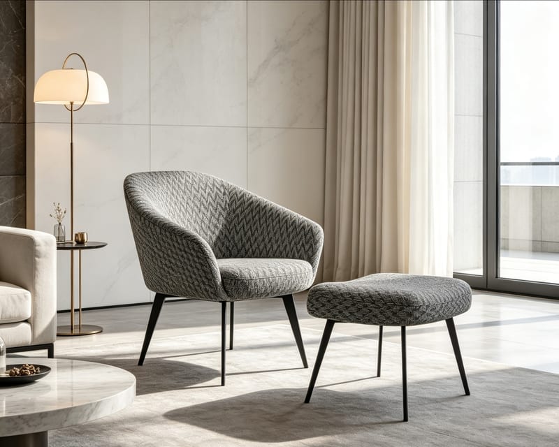 Renhao FRANKF Gray Fabric Lounge Chair with Ottoman