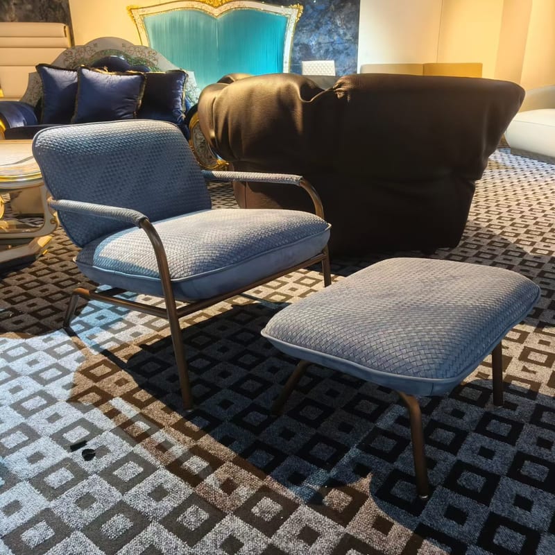 Minimalist Stainless Steel Lounge Chair with Ottoman