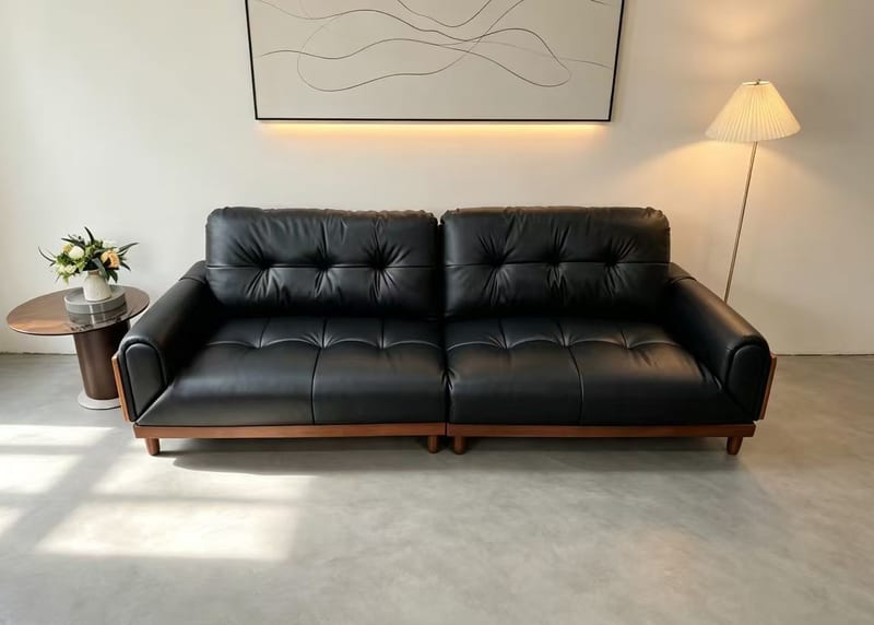 Kubide YP303 Solid Wood Faux Leather Sofa with Swivel Arms