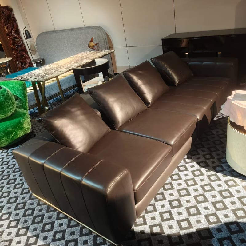 Italian Minimalist Four-Seat Leather Sofa