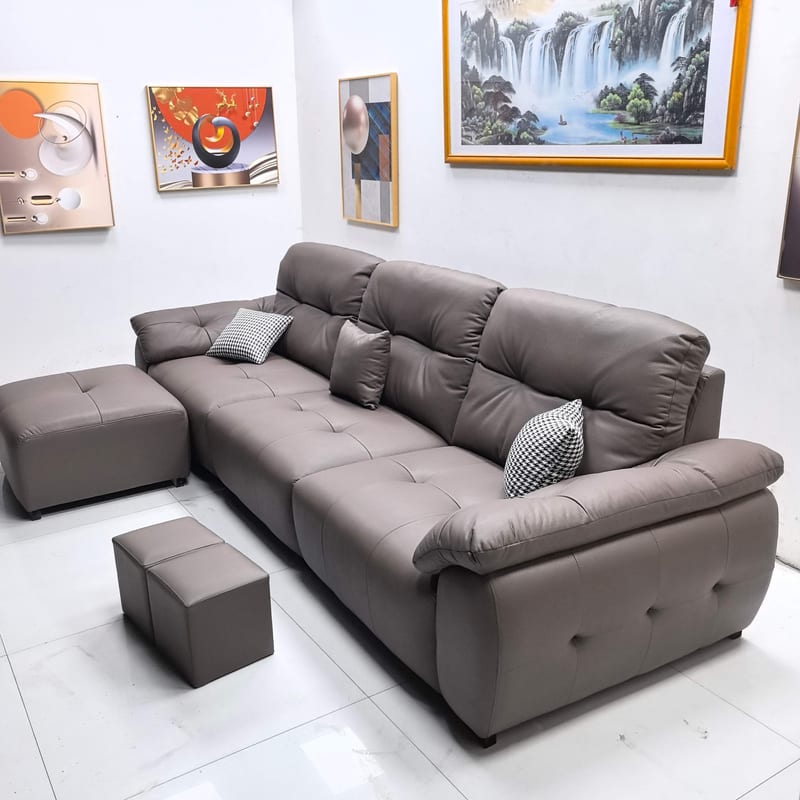 128# Light Luxury Leather Sofa 3.2m Straight + Ottoman