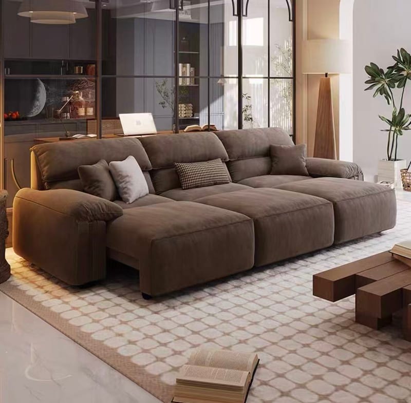 P98 Chenille Sofa Bed with Solid Wood Frame, Coffee