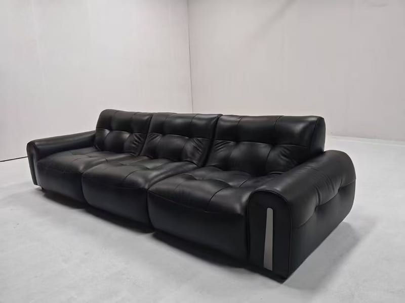 7029# Minimalist Black Leather 3-Seater Sofa