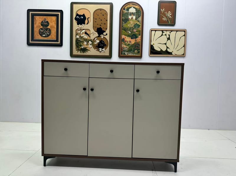 0686# Nordic Walnut 3-Door Shoe Cabinet