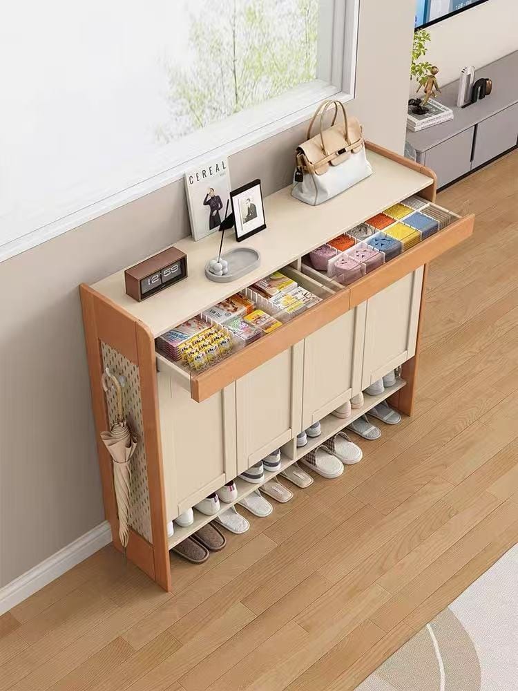 Vintage Solid Oak 4-Door Shoe Cabinet 0692#