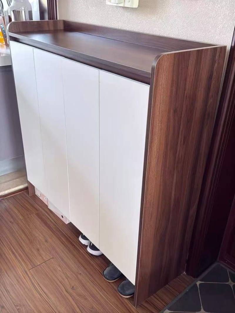 Nordic Solid Oak Walnut 3-Door Shoe Cabinet 0691#