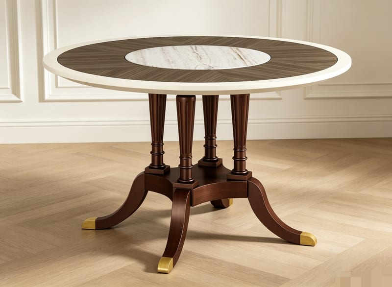 Mextra MCKA09X Round Dining Table with Solid Wood Legs