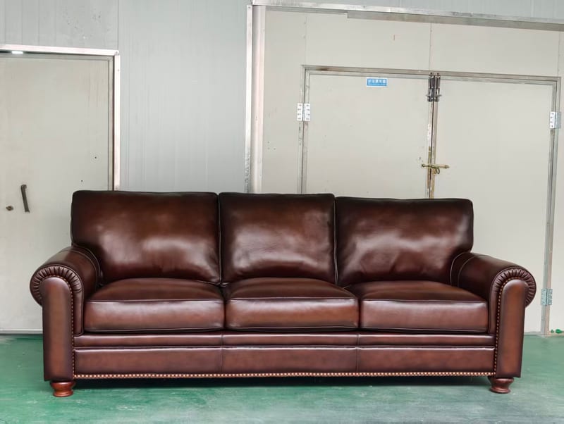 American Three-Seat Baddon Sofa in Top-Grain Leather