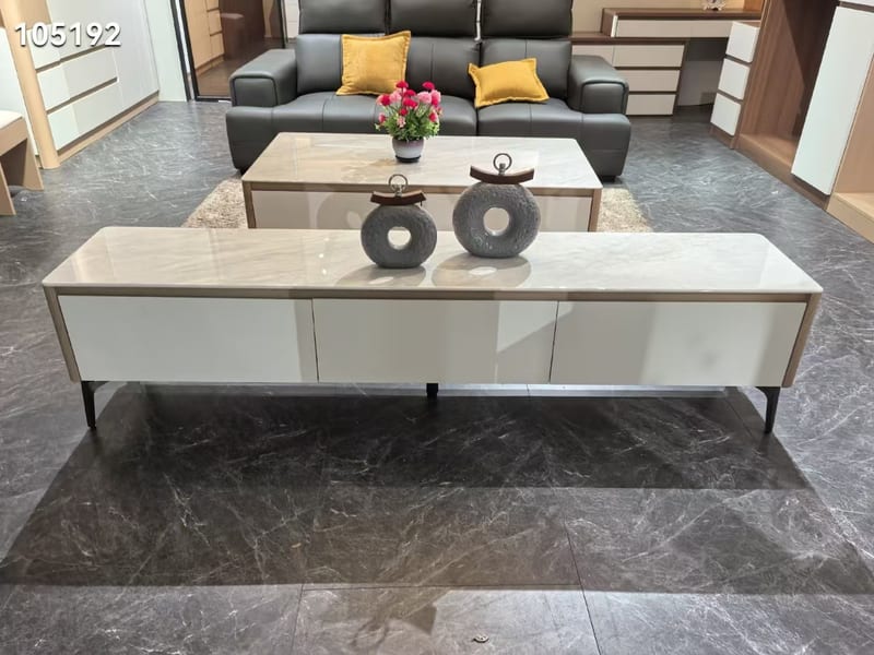 Meilinmen 180# Coffee Table & TV Stand Set, White Gloss