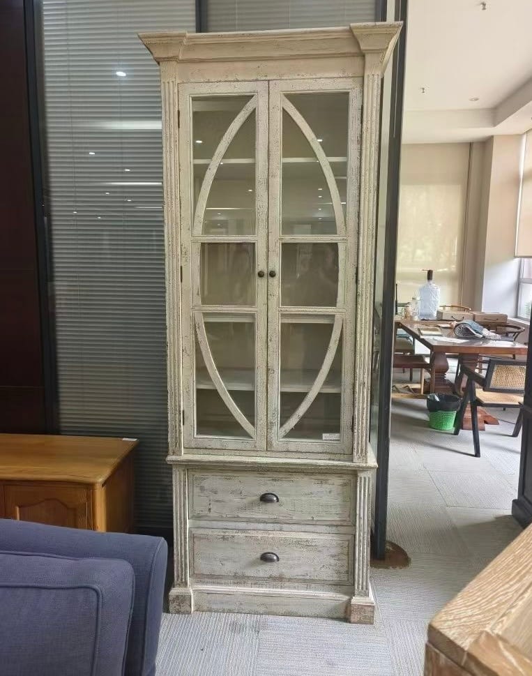 American Country Distressed White Two-Door Bookcase