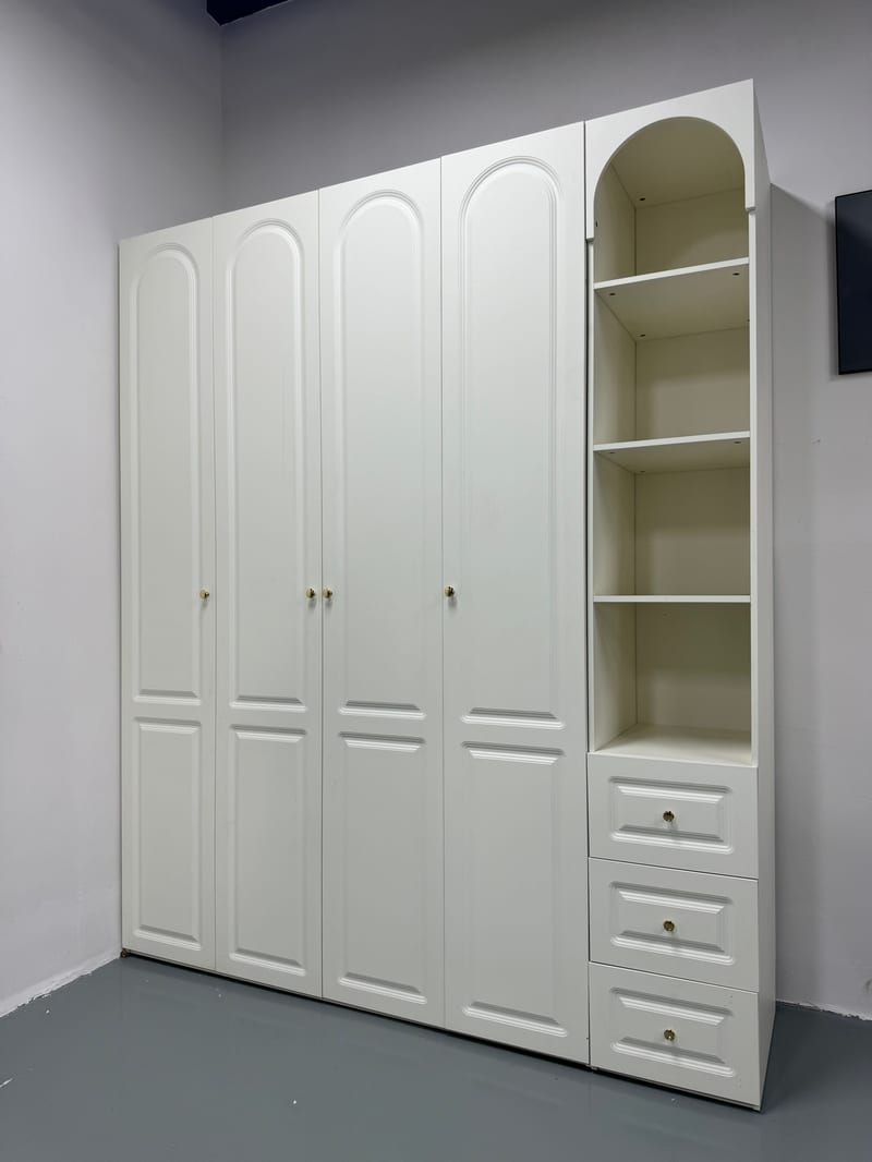 2188# Cream Style 4-Door Wardrobe with Side Cabinet