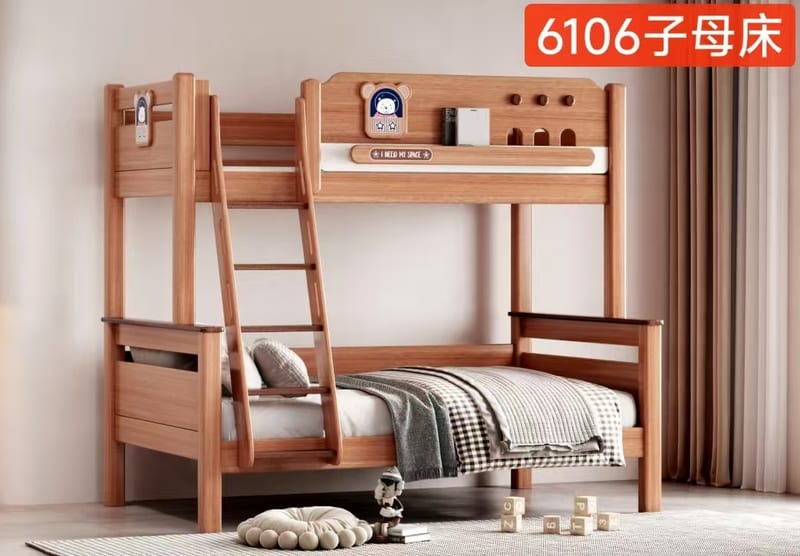 Okoume Solid Wood Bunk Bed 6106, Reinforced Posts