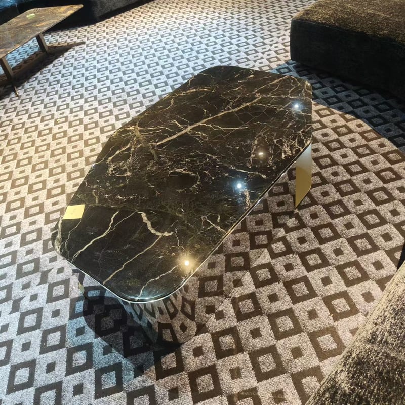 Naqiu Green Natural Stone Coffee Table with Mirror Steel Base