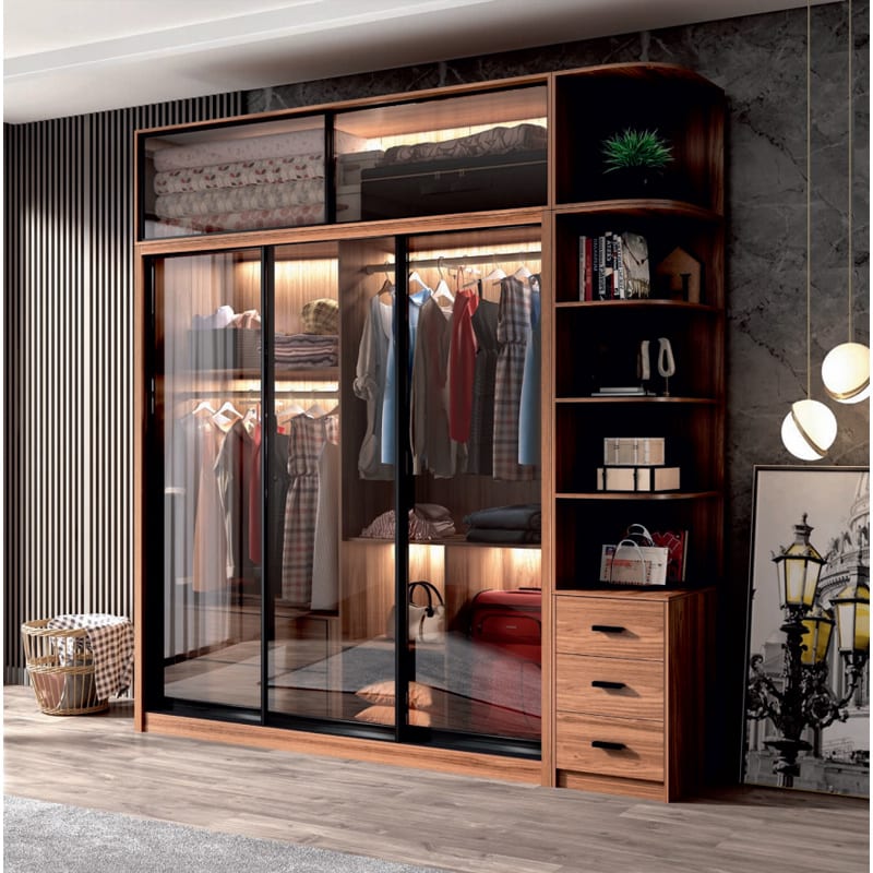 Walnut Finish Sliding Door Wardrobe