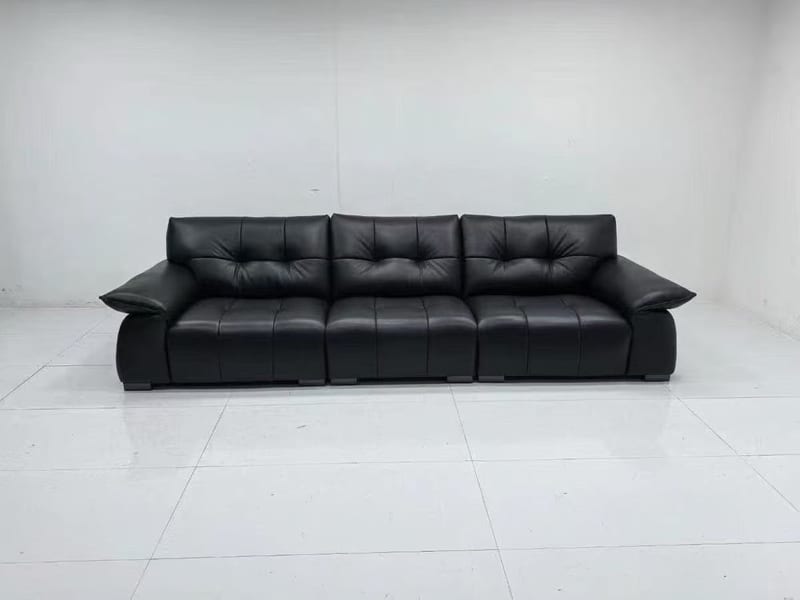Swan Modern Black Leather Sofa with Solid Pine Frame