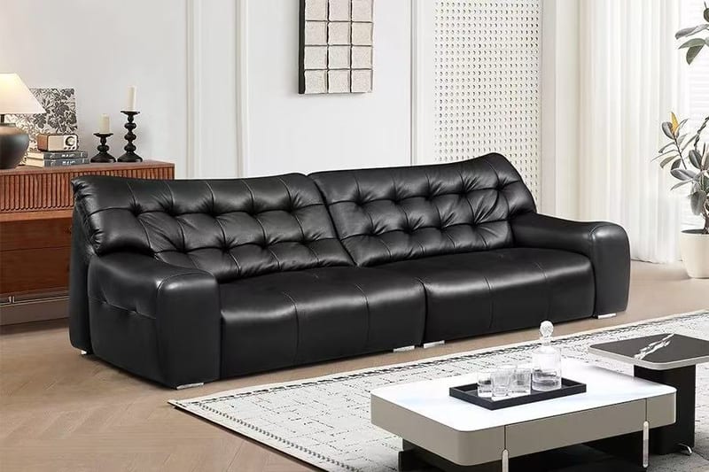 Daheixiong Black Leather Sofa with Top-Grain Leather