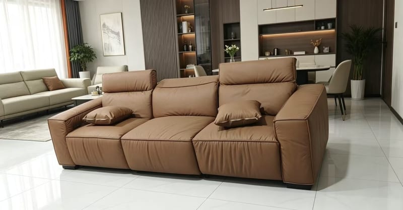 Zhihuashi OEM 2.75m Dual Power Reclining Sofa in Cat-Scratch Leather