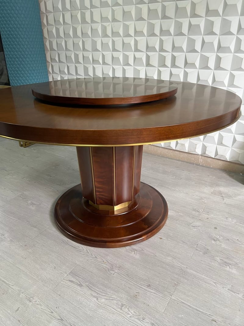Mextra MCKA07 Round Solid Wood Dining Table, Dark Brown