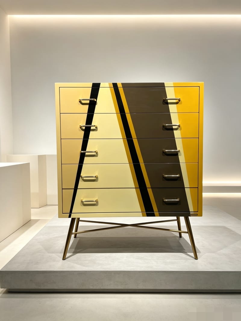 mextra MCG06 Five-Drawer Dresser, Mid-Century Yellow/Black