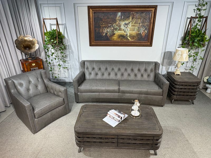 Benhate 1825 Full Leather Tufted Sofa 1+3