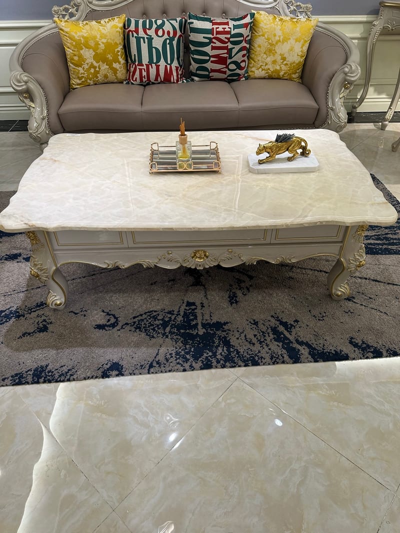 Baojule Q232B French Rectangular Coffee Table, Solid Wood with Marble Top