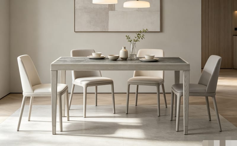 American-Style Magma Gray Dining Table, Ash Trim