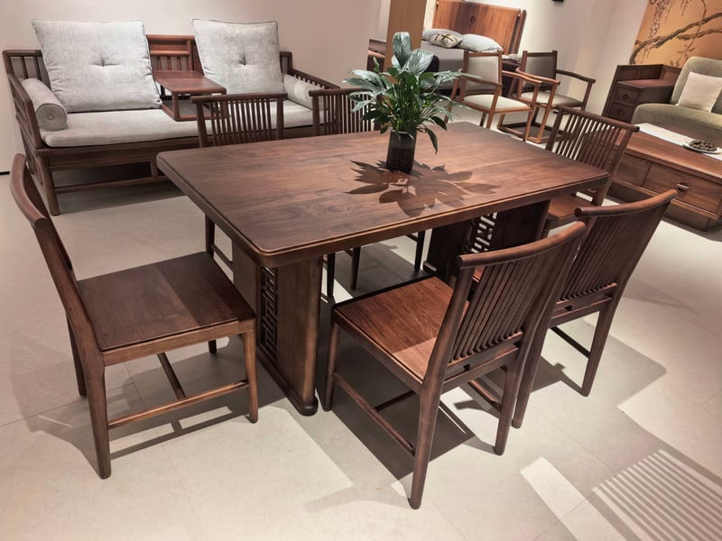 Imported Solid Walnut Dining Set with Six Chairs