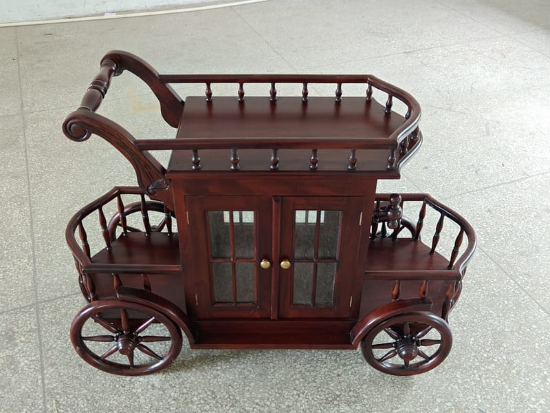 SCHI-RRU Italian Solid Wood Carved Serving Cart