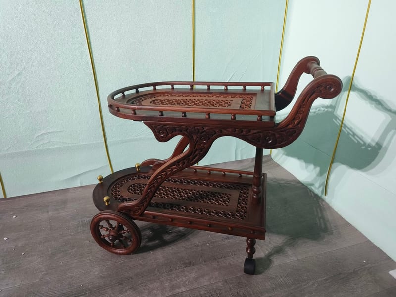 Hand-Carved Solid Rosewood Bar Cart
