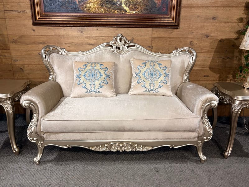 A-186 French Two-Seat Sofa in Champagne Velvet