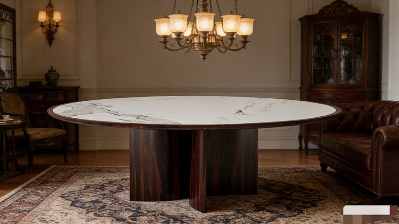 Song Aesthetic 701-1 Ebony Solid Wood & Marble Round Dining Table