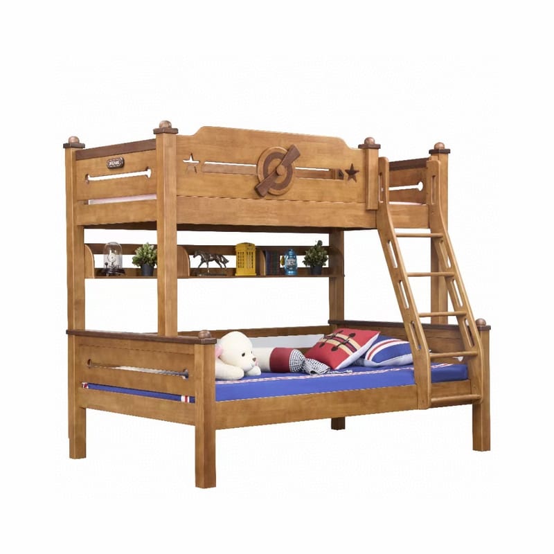 Oak Cloister Solid Wood Bunk Bed with Bookshelf and Ladder
