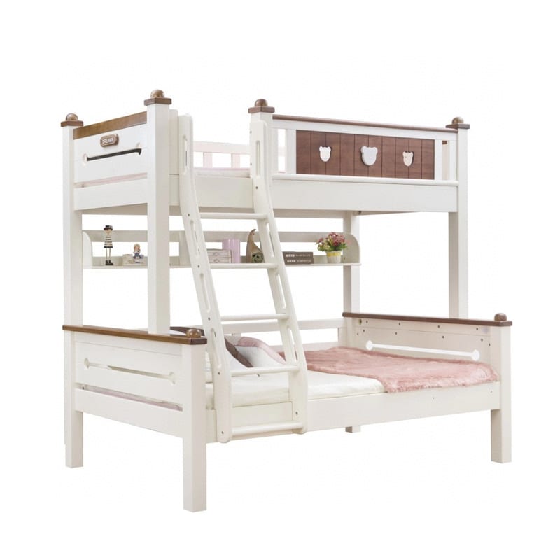 Oak Cloister Solid Wood Bunk Bed with Bookshelf & Ladder