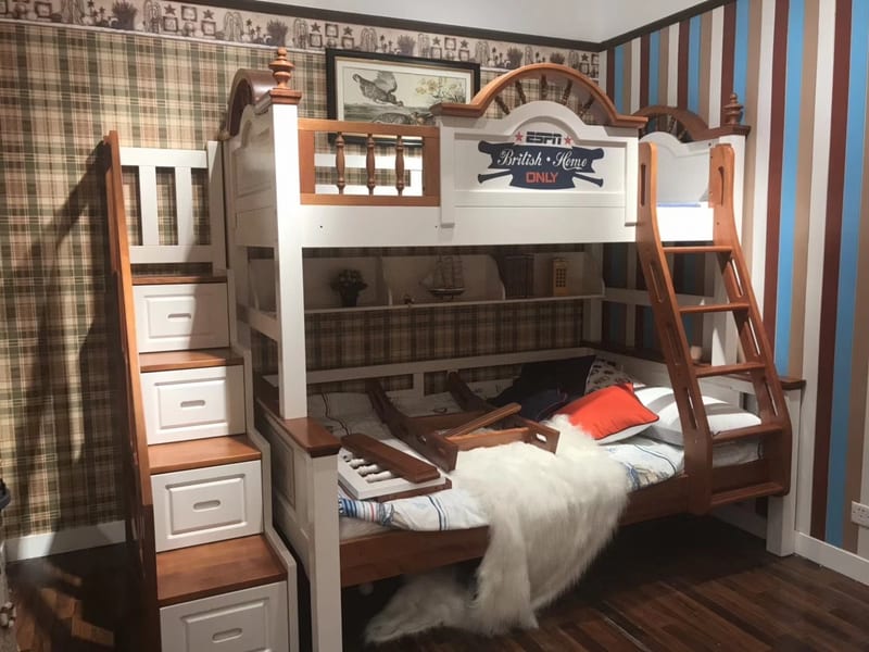 Pirate Bed Oak Cloister Solid Wood Bunk Bed with Bookshelf & Ladder
