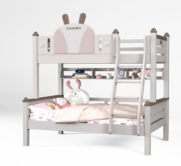 Oak Cloister Solid Wood Bunk Bed with Bookshelf