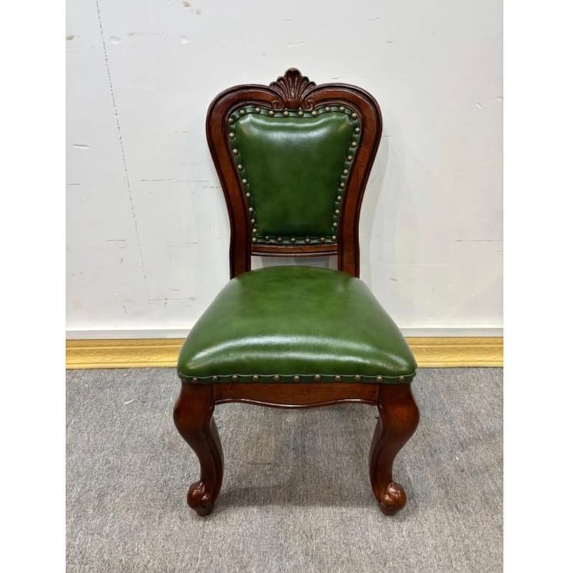 American Solid Wood Leather Accent Chair with Nailhead Trim