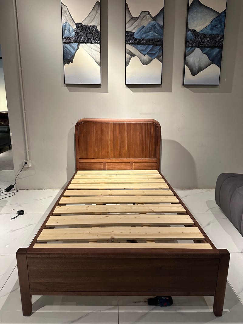 Solid Teak Twin Bed, Walnut Brown