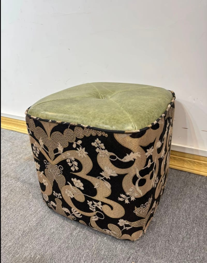 New Chinese Solid Wood Square Stool with Top-Grain Leather
