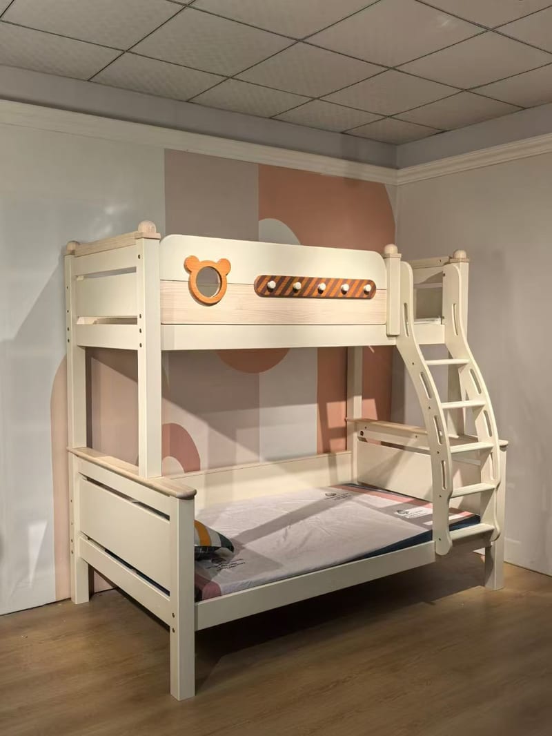 White Cherry Solid Wood Bunk Bed for Kids