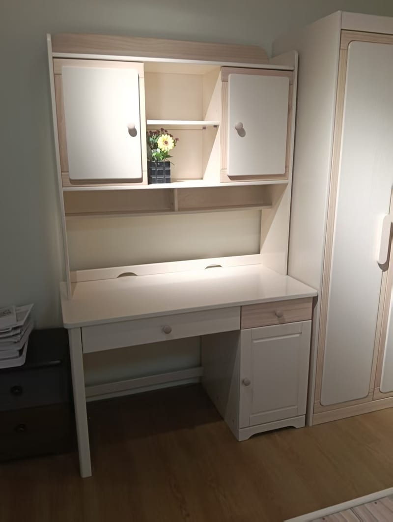 Premium Kids Series White Cherry Solid Wood Desk with Bookshelf