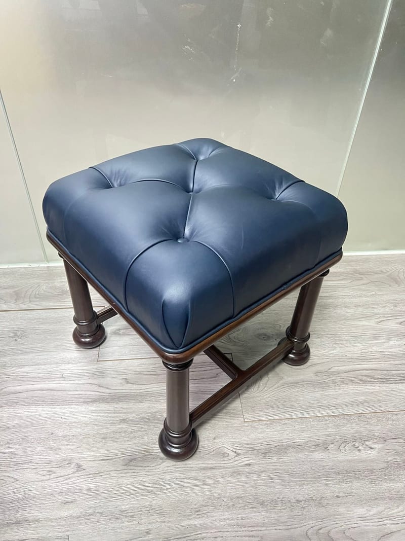 Fine Furniture Solid Birch & Leather Square Stool