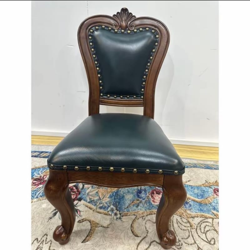Blue Leather Kids Chair & Stool with Solid Wood Frame