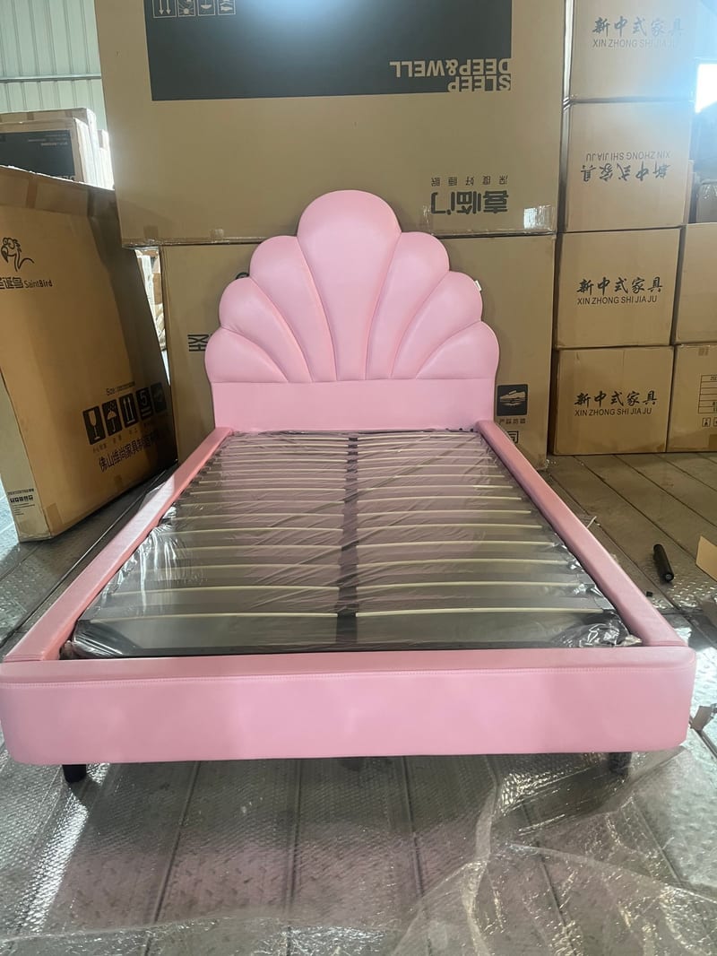 Christmas Bird B040 Kids Bed, Solid Wood Frame, Pink Faux Leather