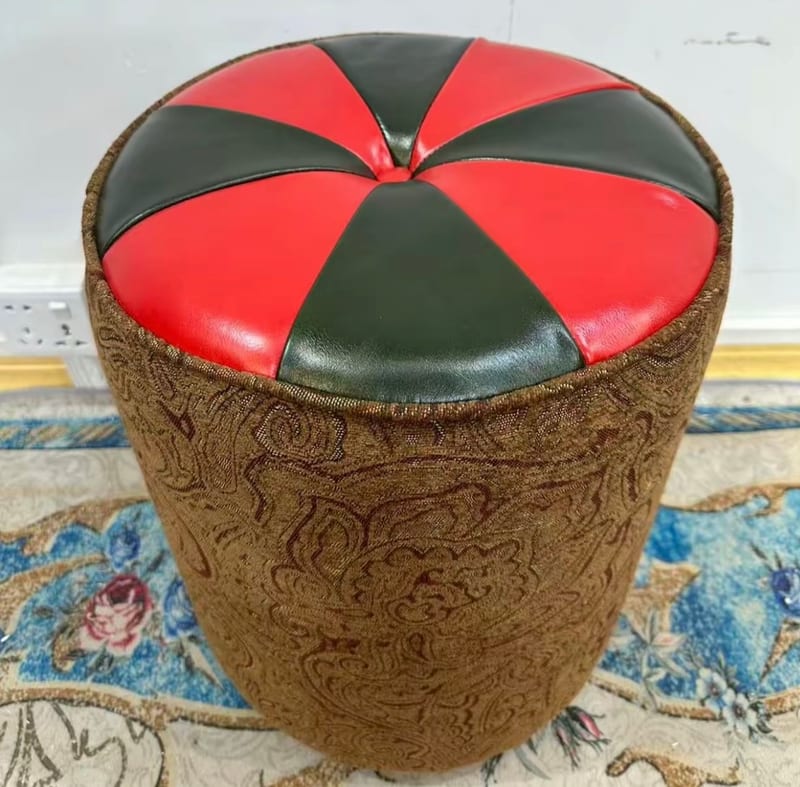 YD902 American Round Stool, Top-Grain Leather & Jacquard Fabric