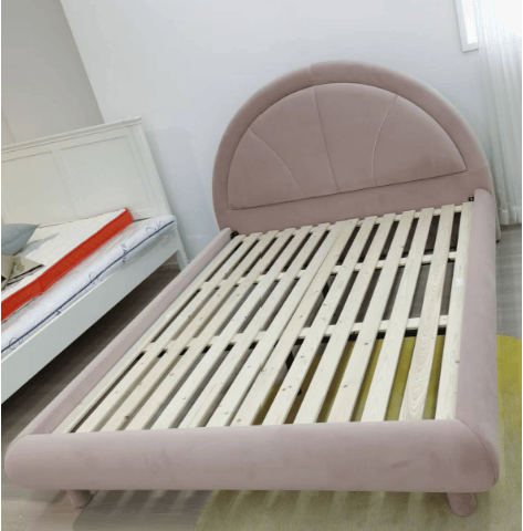Qicai Rensheng Solid Wood Kids Bed Pink Velvet