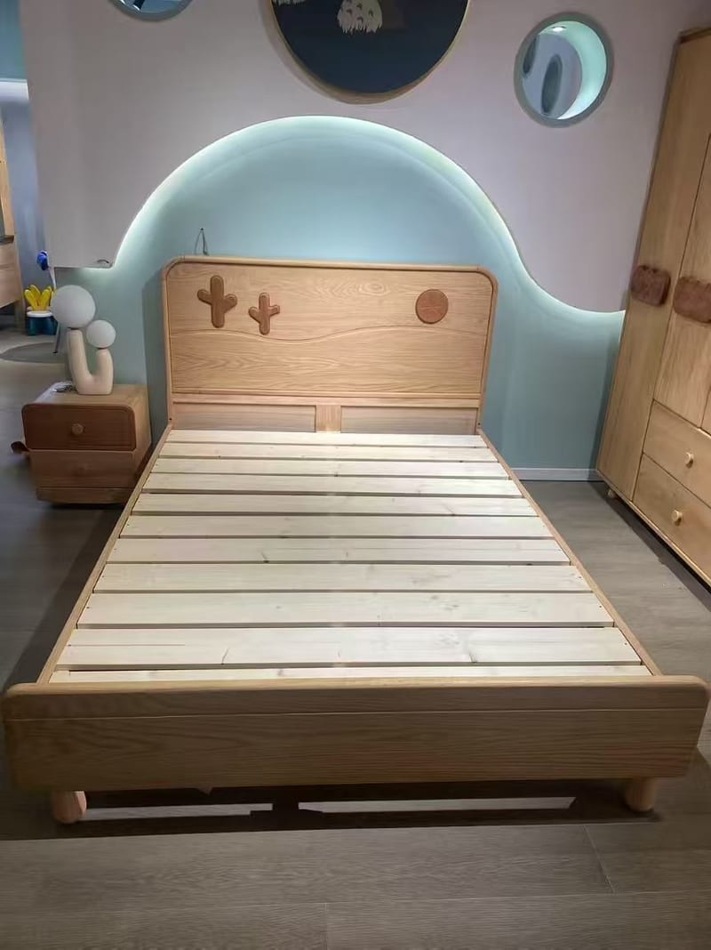 Premium Kids Room Red Oak Solid Wood Bed