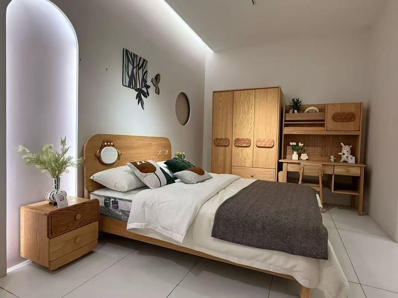 Premium Kids Room Red Oak Solid Wood Bed